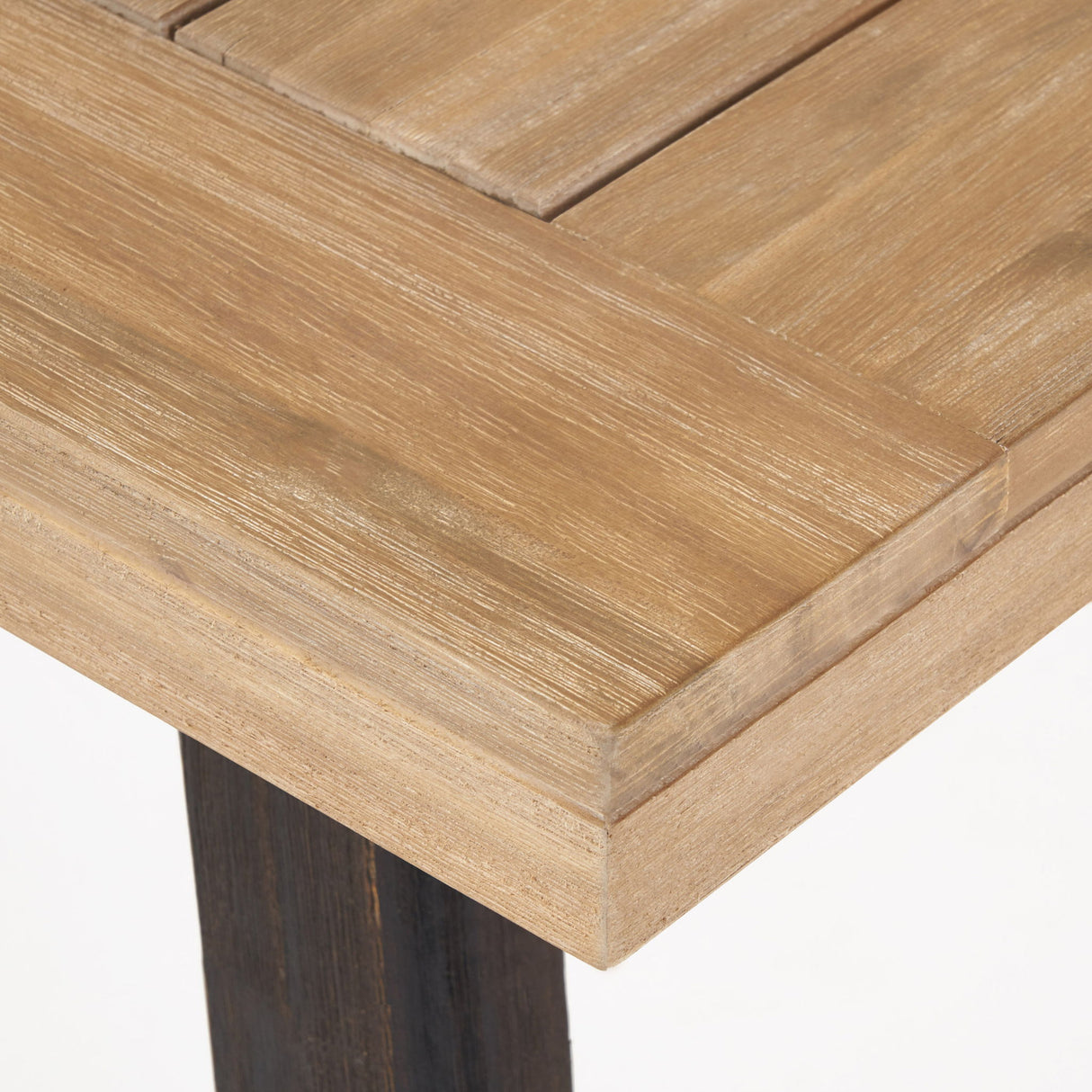 Outdoor Weather Resistant Dining Table With Slat Panel Design - Natural / Gray