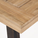 Outdoor Weather Resistant Dining Table With Slat Panel Design - Natural / Gray