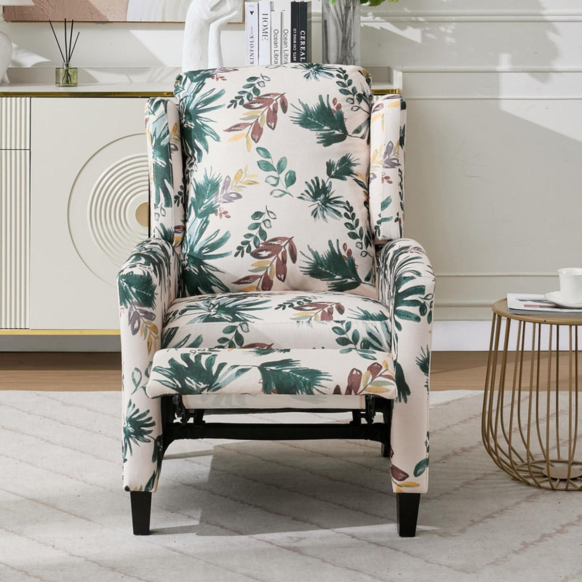 Wingback Recliner Chair With Padded Arms - Green