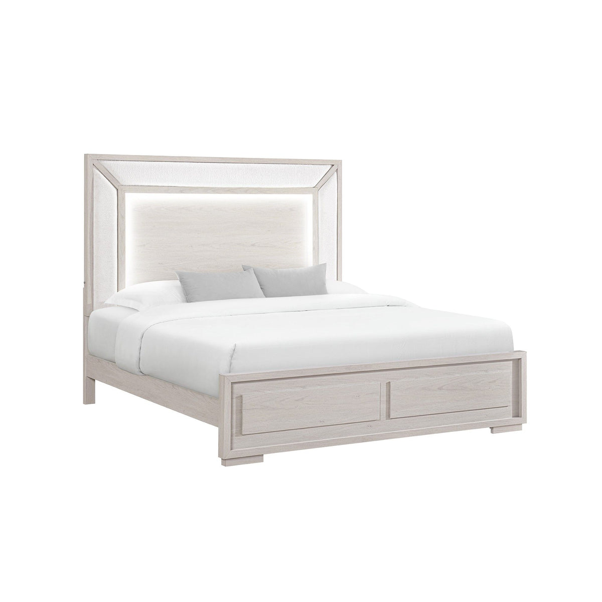 Ciara - King 5 Piece Bedroom Set With LED Lighting, Clean Lines And Upholstered Mirror - Beige