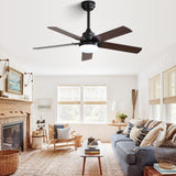 Modern Ceiling Fan With 3 Color Dimmable Light 5 Blades Remote Control Reversible Dc Motor For Bedroom - Black - Ceiling Fans - Alpine Outlets