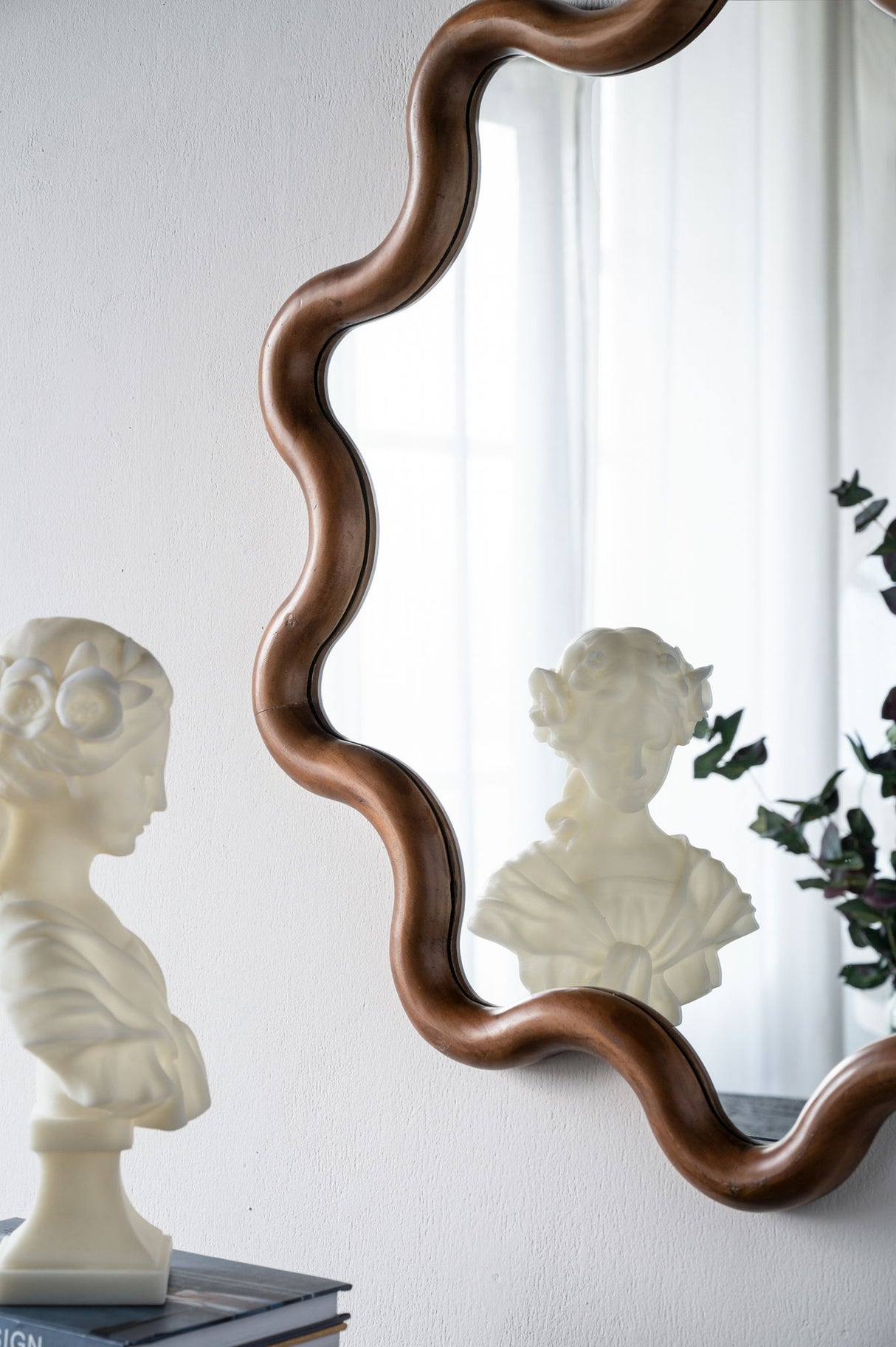 Wooden Accent Mirror With Unique Frame, Wall Mirror For Living Room Bedroom Entryway - Brown - Wall Mirrors - Alpine Outlets