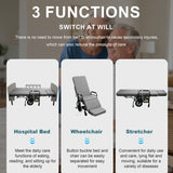 Dual Motor 3 In 1 Electric Nursing Bed Convertible To Wheelchair & Stretcher - Gray