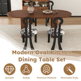 Oval Dining Table For 6 With 4 Upholstered Chairs - Walnut / Black