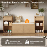 Entryway Storage Bench With Cushion, Drawers & Open Shelves
