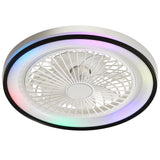 RGB Dimmable LED Enclosed Ceiling Fan With Light Flush Mount Bladeless, 6 Speed, Remote Control - White