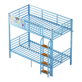 Bunk Bed, Convertible To 2 Separate Twin Size Beds & Full Length Guardrail & Ladder, No Box Spring Needed - Blue