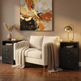 Nightstand With Diamond Carvings Handles, 2 Drawers & Charging Station