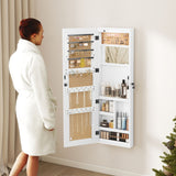 Jewelry Armoire Organizer With Full Length Mirror, Wall Mounted Lockable Cabinet With LED Light