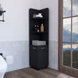 Corner Cabinet Tall With 3 Tier Shelf And 2 Door - Black - Linen Cabinets - Alpine Outlets