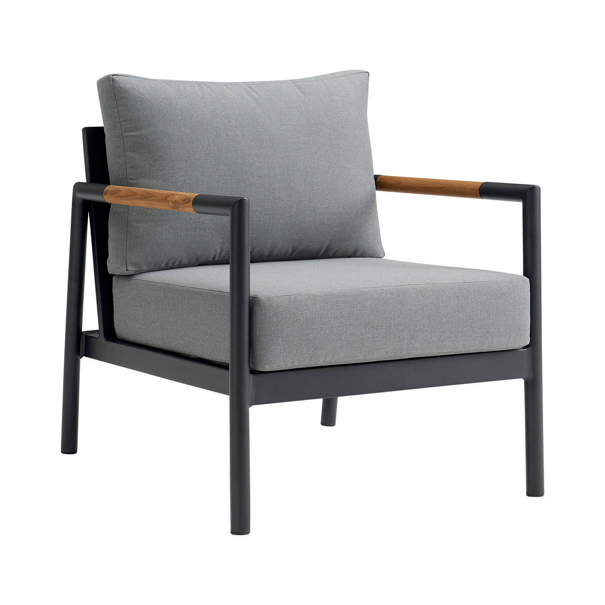 Crown - 4 Piece Black Aluminum And Teak Outdoor Seating Set With Dark Gray Cushions