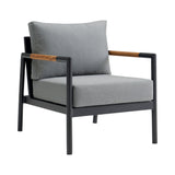 Crown - 4 Piece Black Aluminum And Teak Outdoor Seating Set With Dark Gray Cushions