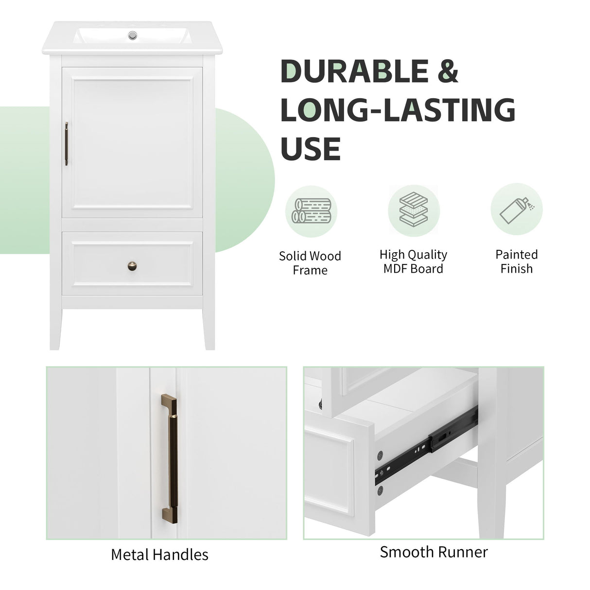 Modern Bathroom Vanity With Sink, Cabinet Storage, Drawer & Adjustable Feet