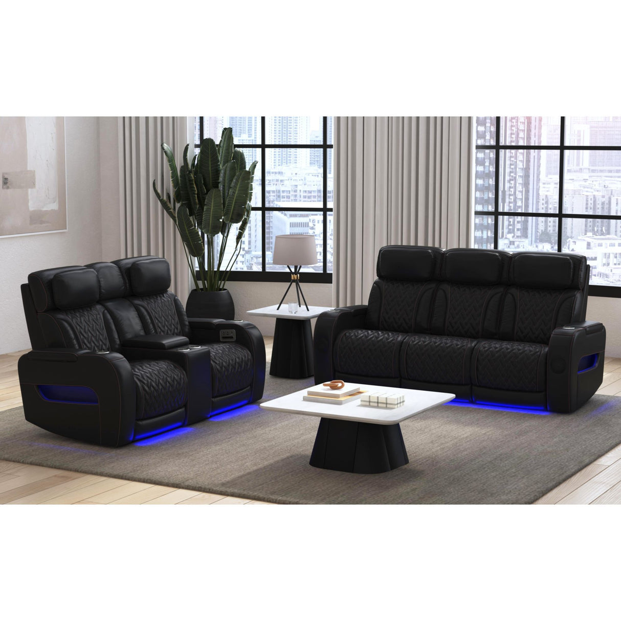 Prime Time - P3 Loveseat With LED, Wireless Charger Pocket, And Console