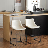 Vintage Style Armless Industrial Counter Stool With Metal Legs And Footrest For Kitchen Island, Cafe, Pub, Bar Counter (Set of 2) - Cream / Black