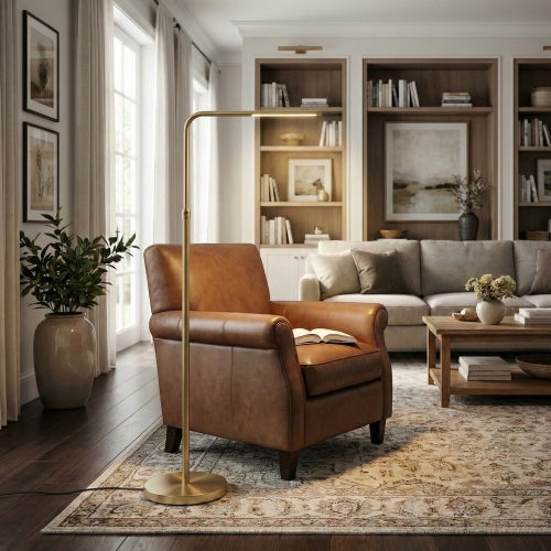 Verve Brassed Gold Floor Lamp with On/Off Switch Adjustable Led Round Base