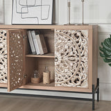 Carved 4 Door Cabinet, Storage Sideboard For Living Room - Multi
