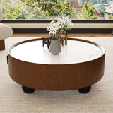 Round Coffee Table With Ball Feet, Pull Handle Storage Drawer - Bouguer Walnut / Brown