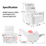 Power Swivel Rocker Recliner Chair, 270° Swivel Rocking Recliner Chair, Electric Small Recliners For Small Spaces, Single Sofa Recliner For Living Room - Blue / Gray