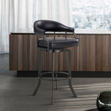 Edy - Swivel 30" Mineral Finish And Black Faux Leather Bar Stool