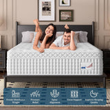 14" Hybrid Mattress, Memory Foam & Pocket Spring Bed, Medium Firm Comfort, Spine Support, Quiet & Breathable - White - King