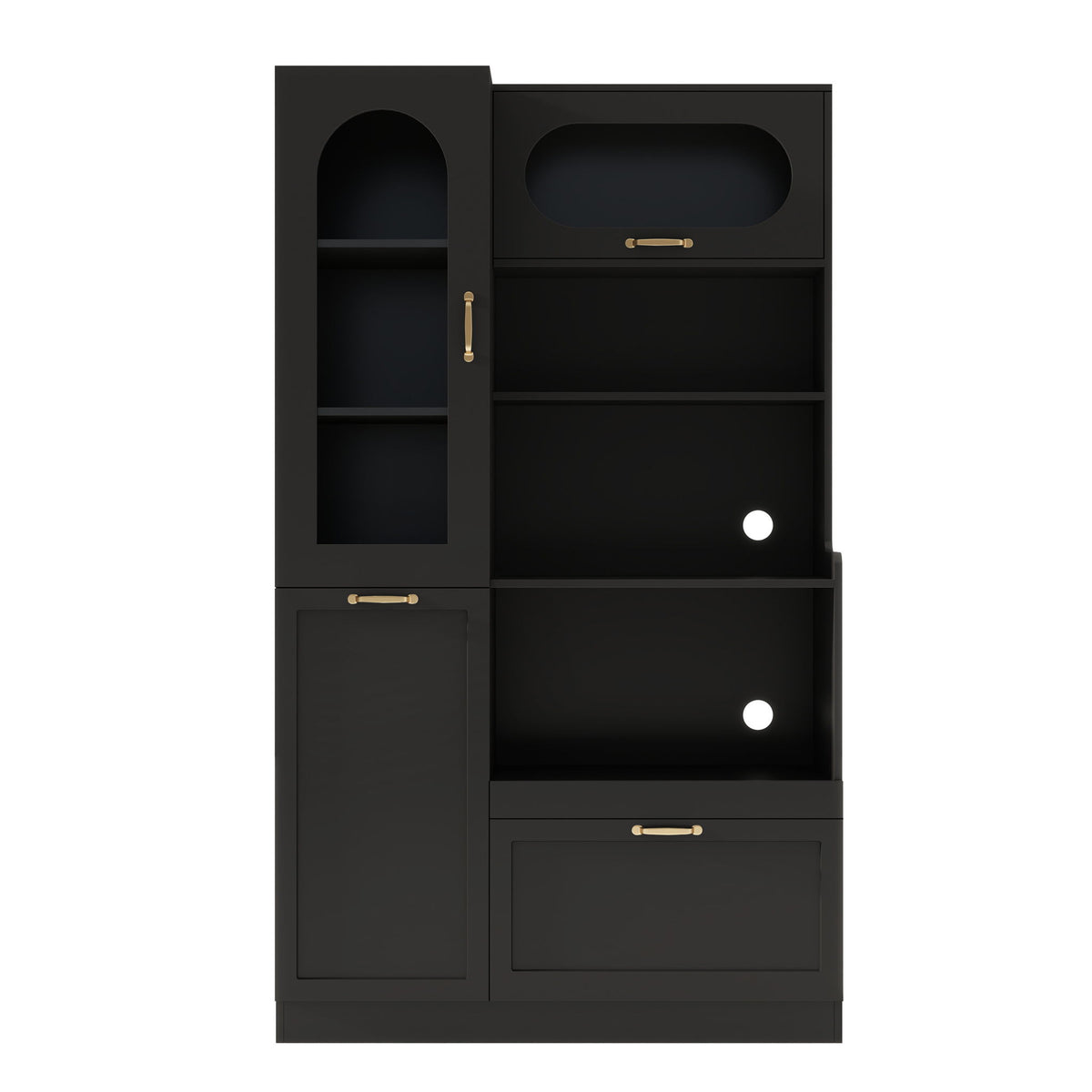 Tall Freestanding Kitchen Pantry Cabinet With Arched Glass Door