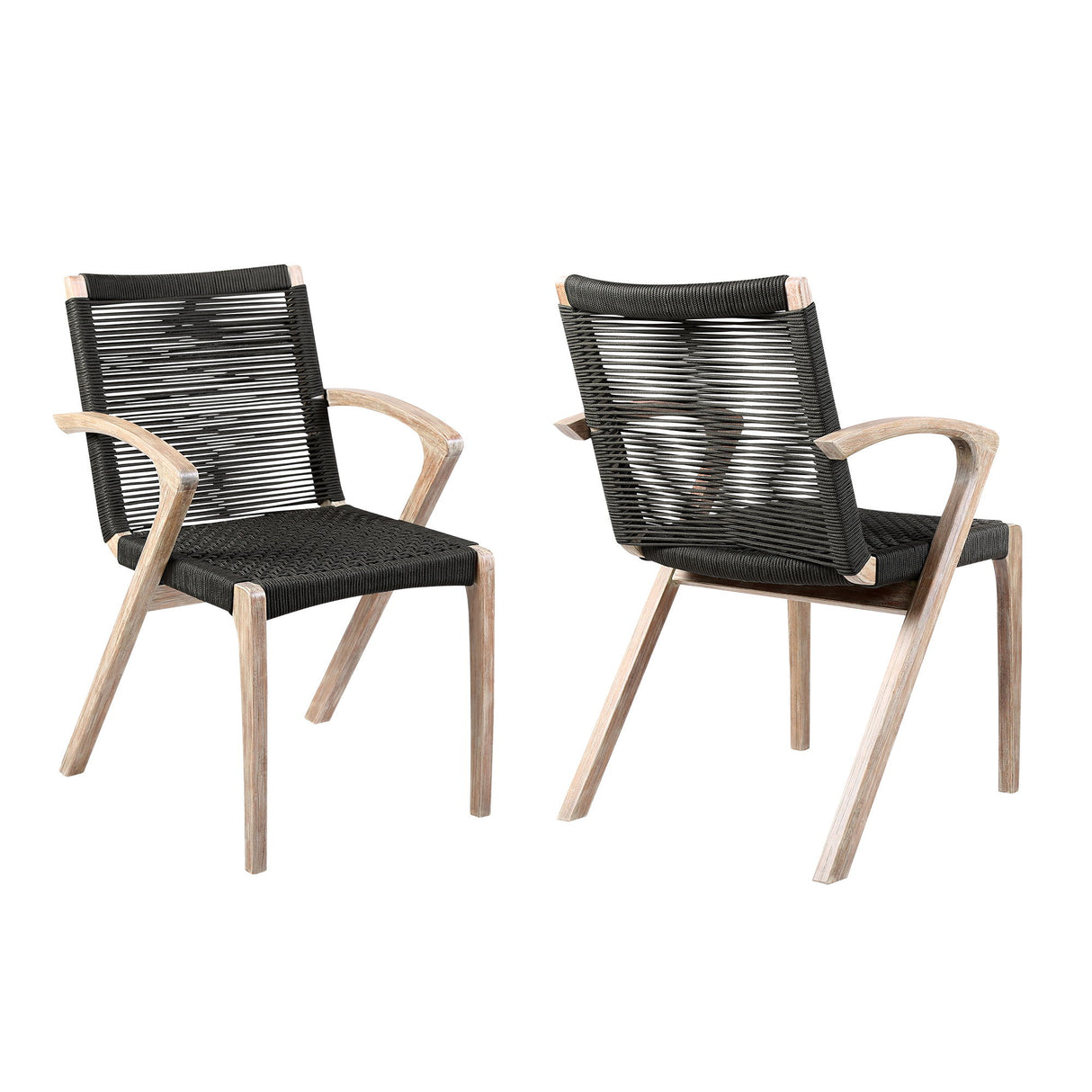 Brielle - Outdoor Light Eucalyptus Wood And Charcoal Rope Dining Chairs - (Set Of 2)