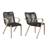 Brielle - Outdoor Light Eucalyptus Wood And Charcoal Rope Dining Chairs - (Set Of 2)