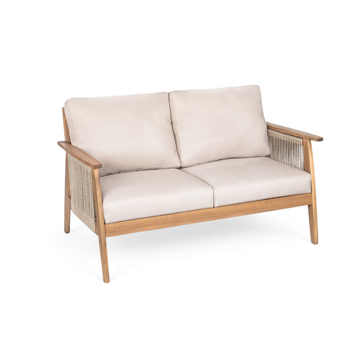 4-Piece Acacia Wood & Rope Patio Sectional Sofa Set
