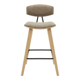 Fox - Counter Height Curved Back Wood Bar Stool With Faux Leather Seat