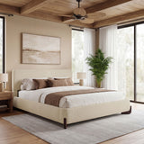 Queen Size Upholstered Bed With Slat Support - Beige