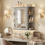 Bathroom Wall Storage Cabinet With Mirror And Adjustable Shelf, 6 Open Shelves