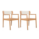 Creative Braided Acacia Wood Outdoor Dining Table And Chairs With Armrests (Set of 2) - Teak / White