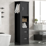 Freestanding Bathroom Storage Cabinet With Adjustable Shelves And Side Hooks Board, Rectangle Design
