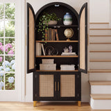 Tall Arched Cabinet With Rattan Doors & Adjustable Shelves