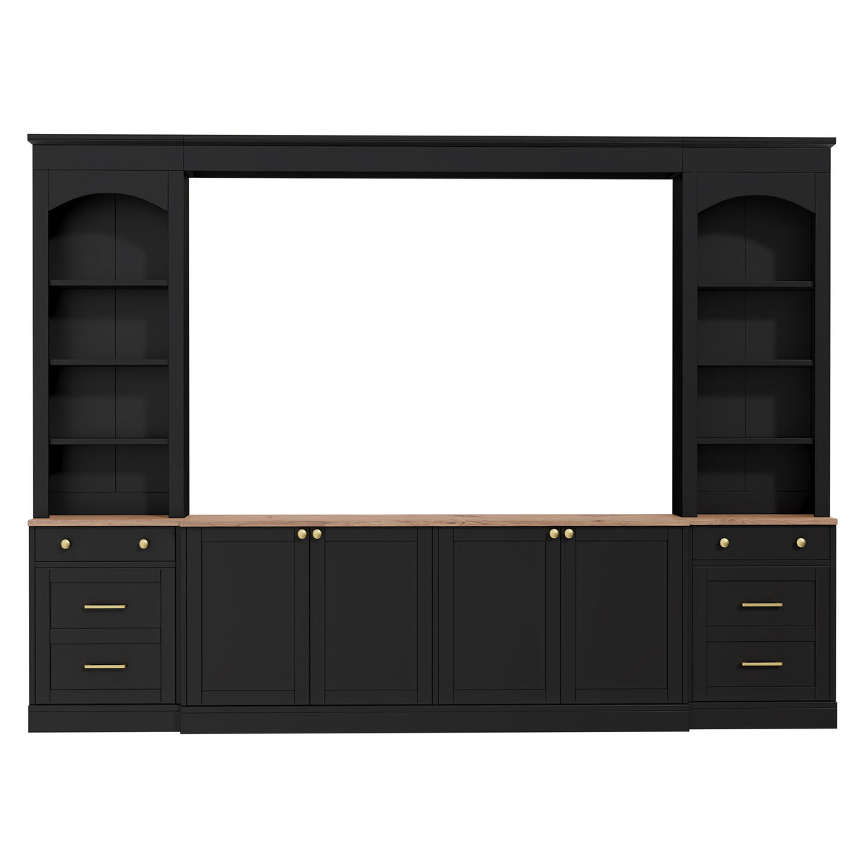 Arched Entertainment Center Wall Unit With Bookshelf, Retro Large TV Stand
