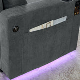 Multi Functional Pull Out Bed Sofa With Retractable Table, LED Lighting, USB Charging Ports & Cup Holders