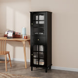 Storage Cabinet, Freestanding Curio Cabinet With Grid Doors & Drawer, Pantry Display Cabinet For Kitchen