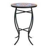 Outdoor Round Side Table With Mosaic Style Top And Curved Iron Legs
