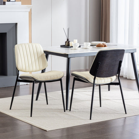 Dining Chairs (Set of 2) Mid-Century Modern Retro Faux Leather Chair With Walnut Bentwood Back Upholstered Seat Metal Legs Adjustable Foot For Kitchen Dining Room Chairs - Chair Sets - Alpine Outlets