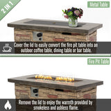 42-Inch Propane Gas Fire Pit Table 50,000 BTU Rectangular Concrete Fire Pit – Beige Multi