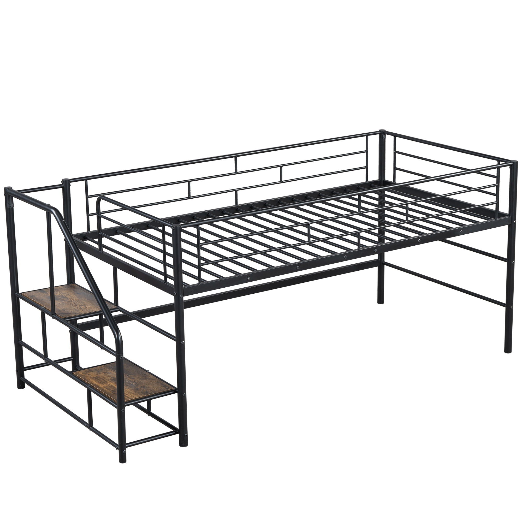 Loft Bed With Storage Stairs And Metal Frame - Thumbnail 2