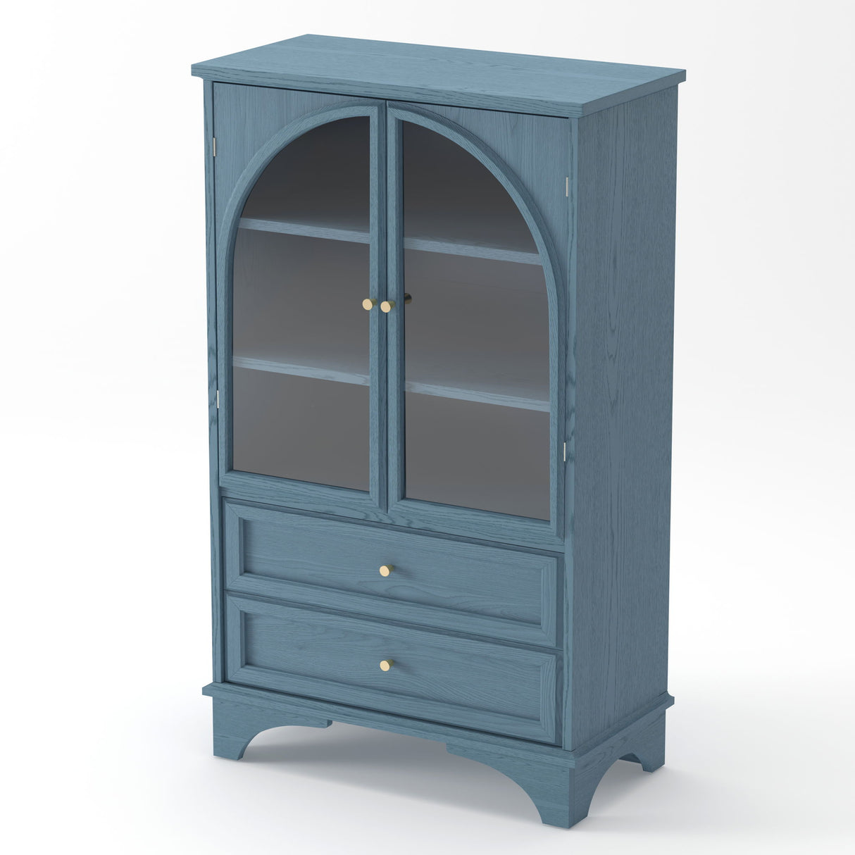Glass Door Display Case With 2 Drawers And Adjustable Shelf