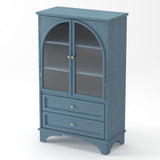 Glass Door Display Case With 2 Drawers And Adjustable Shelf