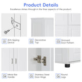 Tall And Wide Bathroom Floor Storage Cabinet With 4 Doors, Adjustable Shelves - White