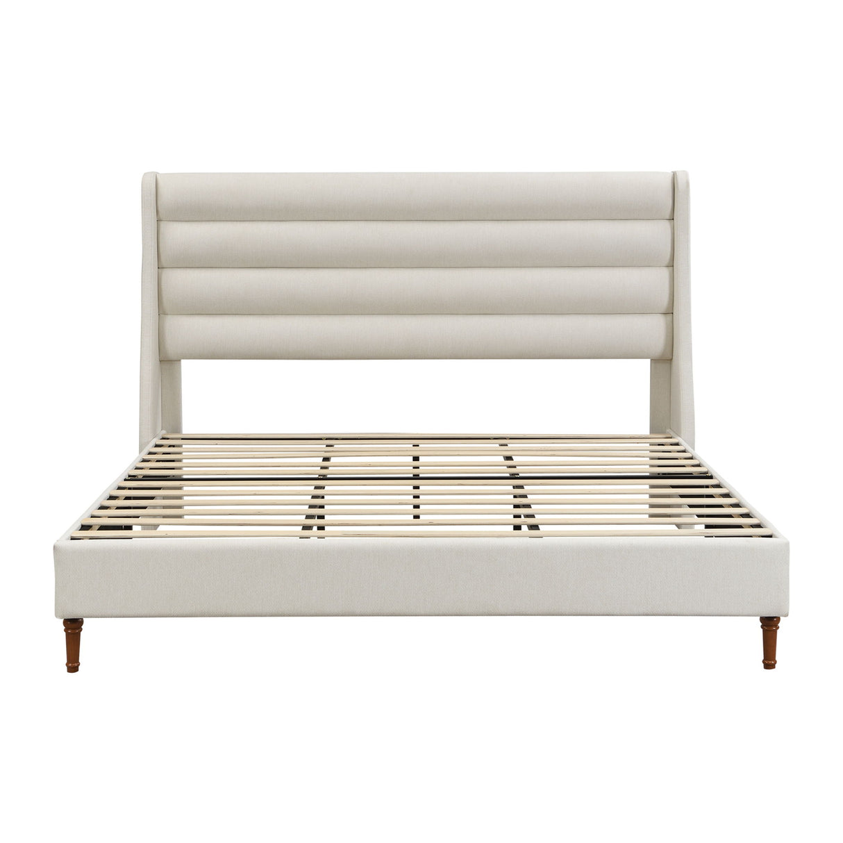 Modern Upholstered Platform Bed With Wave Shaped Headboard