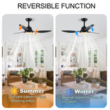 Ceiling Fan With Light, 3 Blades, Remote Control, 6 Speed Reversible DC Motor For Living Room - Black