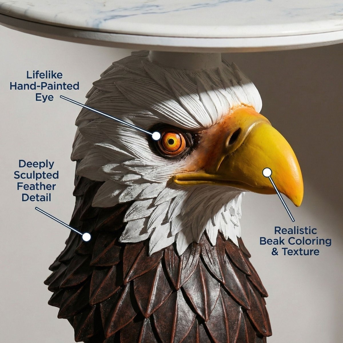 Eagle Head Accent Table, Animal Statue End Tables For Living Room - Brown / Antique White - Accent Tables available at Alpine Outlets in Denver
