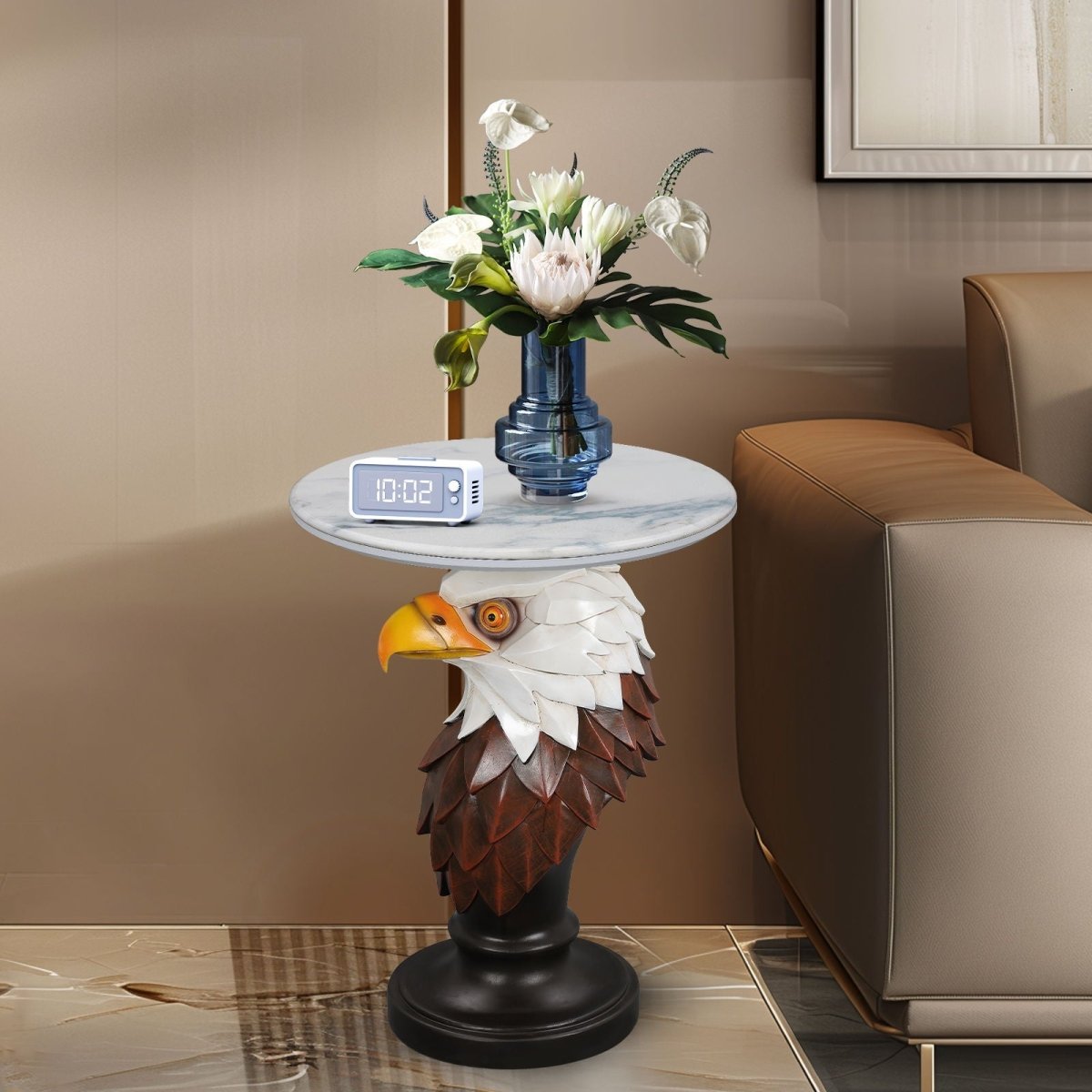 Eagle Head Accent Table, Animal Statue End Tables For Living Room - Brown / Antique White - Accent Tables available at Alpine Outlets in Denver