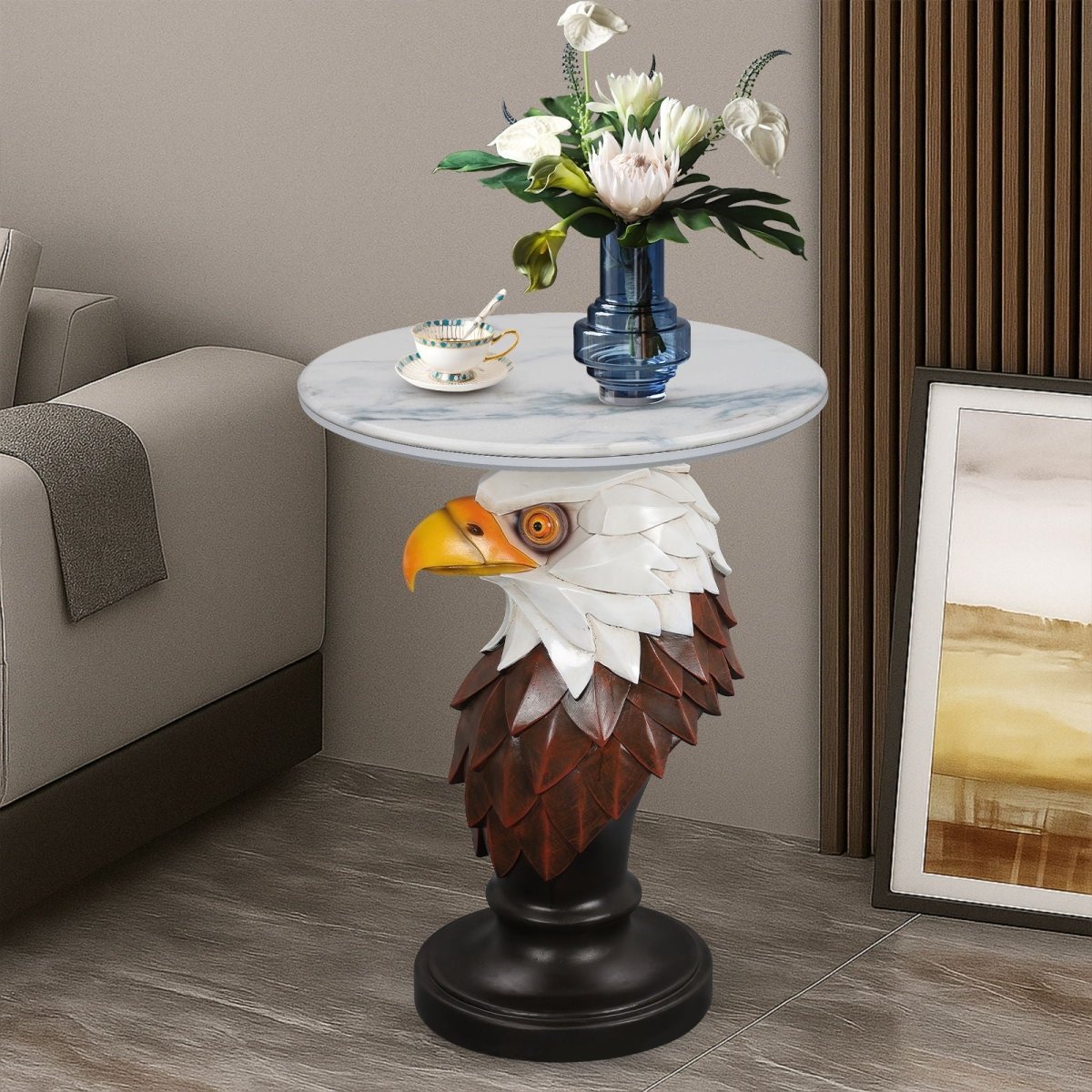 Eagle Head Accent Table, Animal Statue End Tables For Living Room - Brown / Antique White - Accent Tables available at Alpine Outlets in Denver